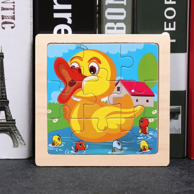 Kids Wooden Toys 3D Jigsaw Puzzle Small Size Cartoon Animal Traffic Tangram Wood Puzzle Educational Toys for Children Gift