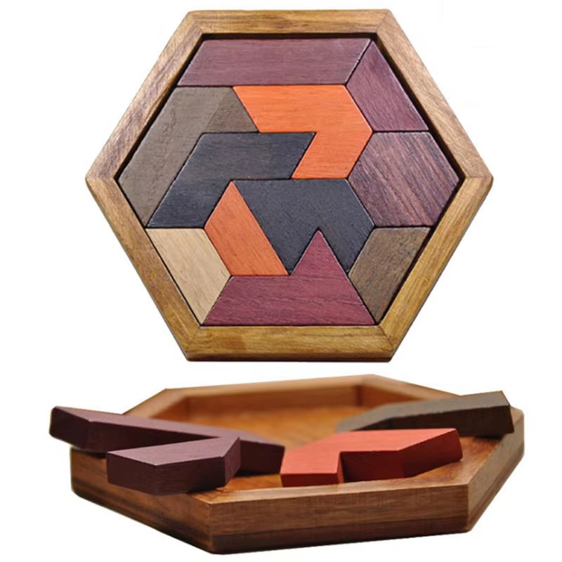 Hexagon Wooden Puzzle Grow the Intellect Toys for Kids Tangram Intelligence Adults IQ Games Puzzle