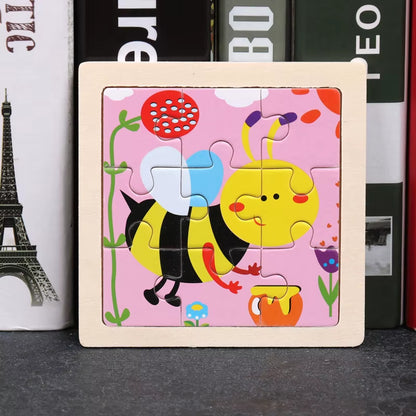 Kids Wooden Toys 3D Jigsaw Puzzle Small Size Cartoon Animal Traffic Tangram Wood Puzzle Educational Toys for Children Gift