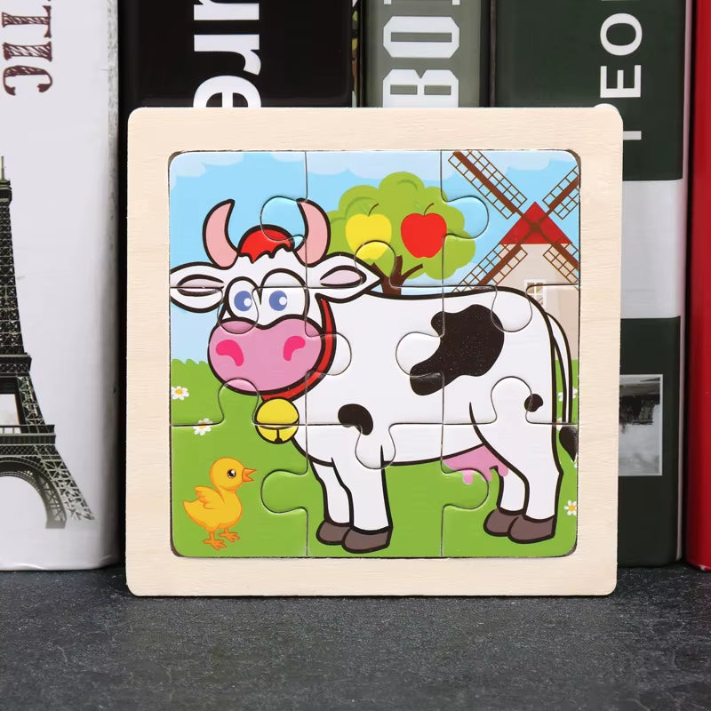 Kids Wooden Toys 3D Jigsaw Puzzle Small Size Cartoon Animal Traffic Tangram Wood Puzzle Educational Toys for Children Gift