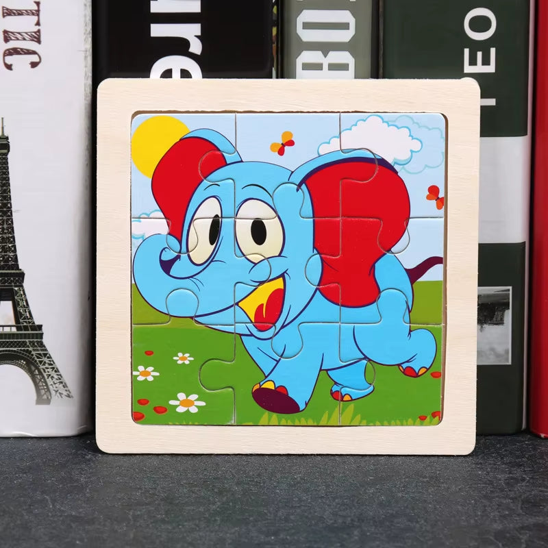 Kids Wooden Toys 3D Jigsaw Puzzle Small Size Cartoon Animal Traffic Tangram Wood Puzzle Educational Toys for Children Gift