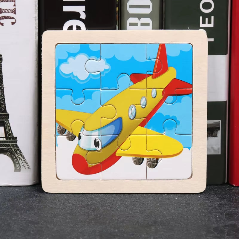 Kids Wooden Toys 3D Jigsaw Puzzle Small Size Cartoon Animal Traffic Tangram Wood Puzzle Educational Toys for Children Gift
