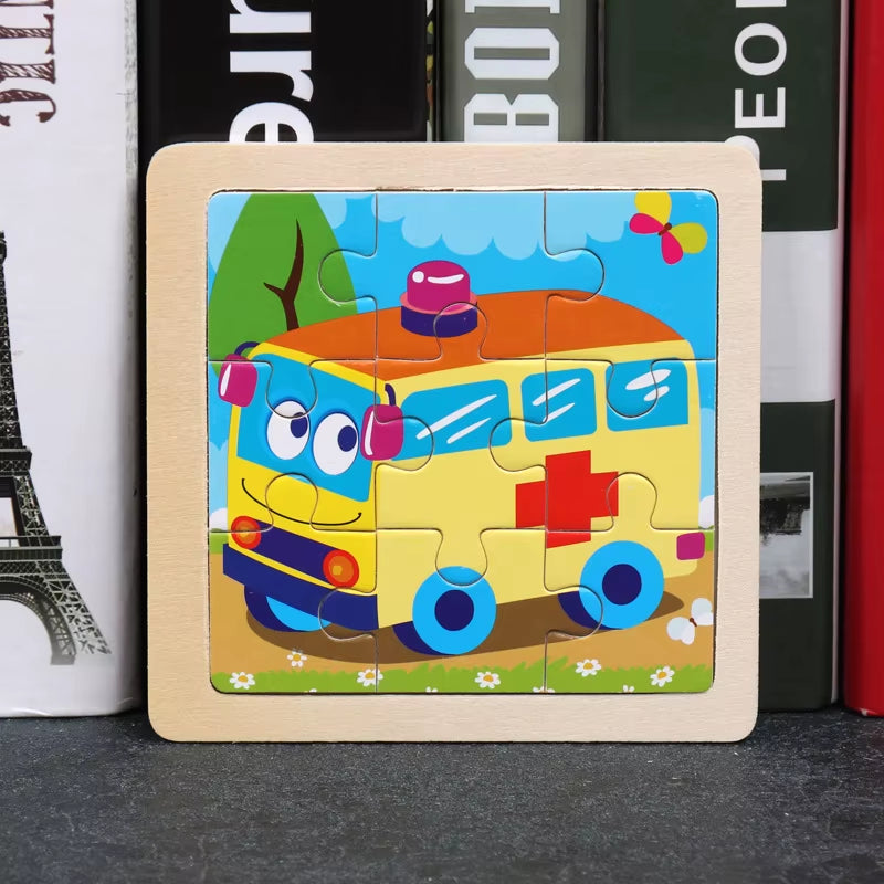 Kids Wooden Toys 3D Jigsaw Puzzle Small Size Cartoon Animal Traffic Tangram Wood Puzzle Educational Toys for Children Gift