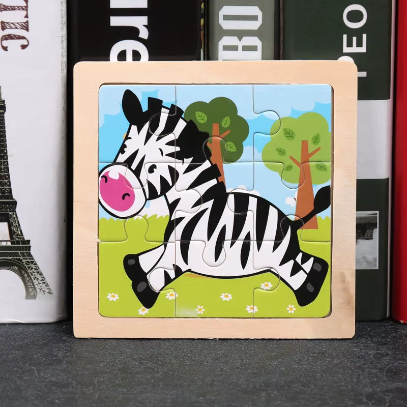 Kids Wooden Toys 3D Jigsaw Puzzle Small Size Cartoon Animal Traffic Tangram Wood Puzzle Educational Toys for Children Gift