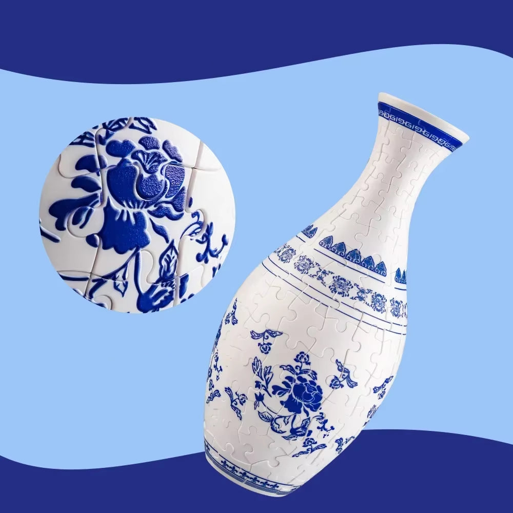 3D Puzzle Vase Blue and White Porcelain Design Made Plastic Home Decoration and Flower Arrangement Housewarming Kids Toys Gifts
