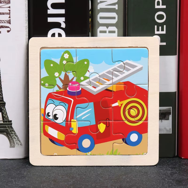Kids Wooden Toys 3D Jigsaw Puzzle Small Size Cartoon Animal Traffic Tangram Wood Puzzle Educational Toys for Children Gift