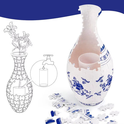 3D Puzzle Vase Blue and White Porcelain Design Made Plastic Home Decoration and Flower Arrangement Housewarming Kids Toys Gifts