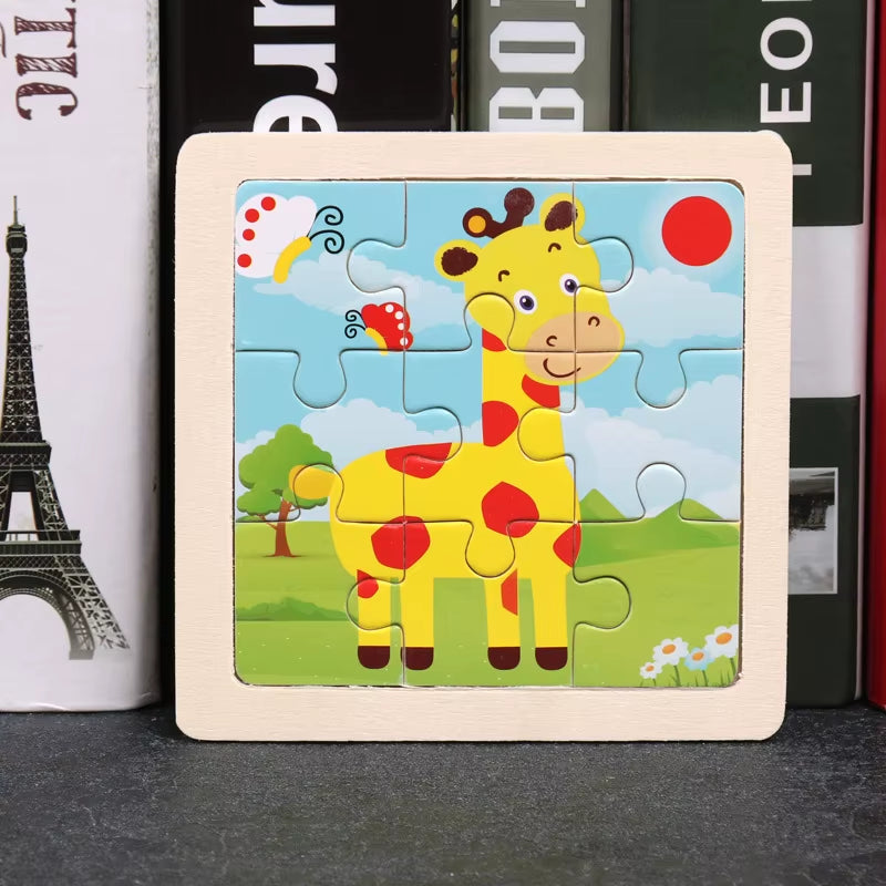 Kids Wooden Toys 3D Jigsaw Puzzle Small Size Cartoon Animal Traffic Tangram Wood Puzzle Educational Toys for Children Gift