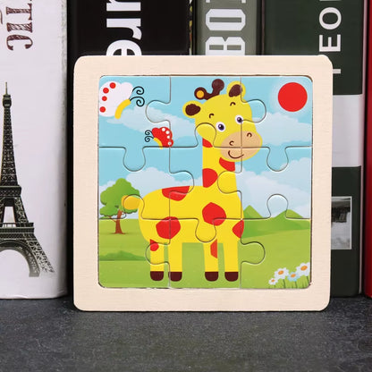 Kids Wooden Toys 3D Jigsaw Puzzle Small Size Cartoon Animal Traffic Tangram Wood Puzzle Educational Toys for Children Gift