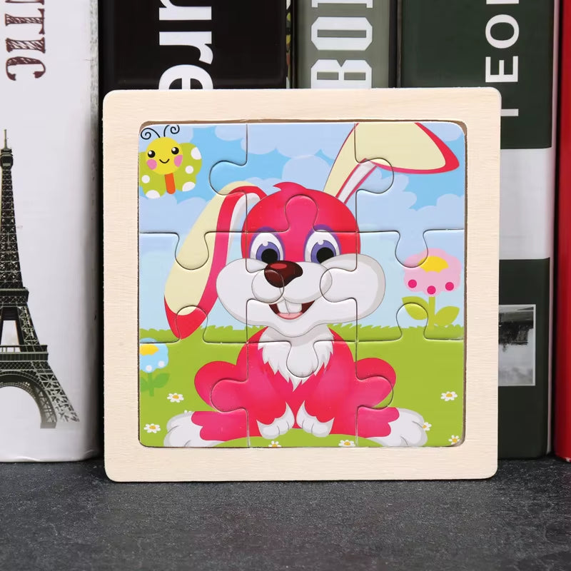 Kids Wooden Toys 3D Jigsaw Puzzle Small Size Cartoon Animal Traffic Tangram Wood Puzzle Educational Toys for Children Gift