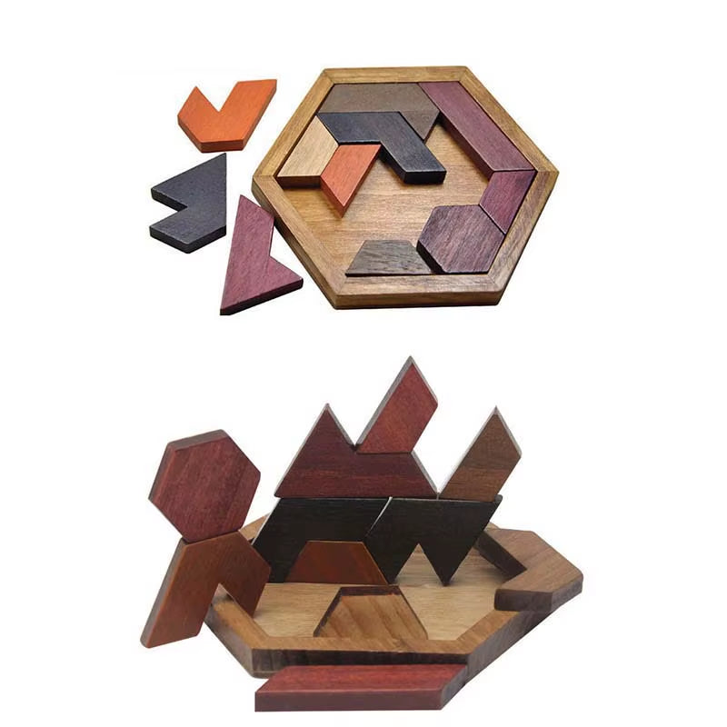 Hexagon Wooden Puzzle Grow the Intellect Toys for Kids Tangram Intelligence Adults IQ Games Puzzle