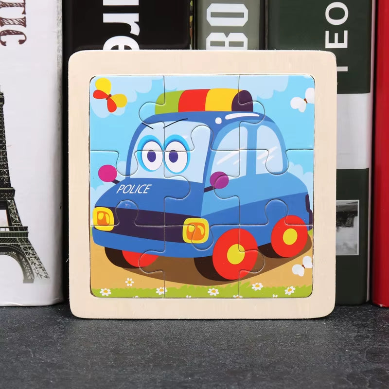 Kids Wooden Toys 3D Jigsaw Puzzle Small Size Cartoon Animal Traffic Tangram Wood Puzzle Educational Toys for Children Gift