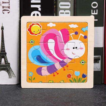 Kids Wooden Toys 3D Jigsaw Puzzle Small Size Cartoon Animal Traffic Tangram Wood Puzzle Educational Toys for Children Gift