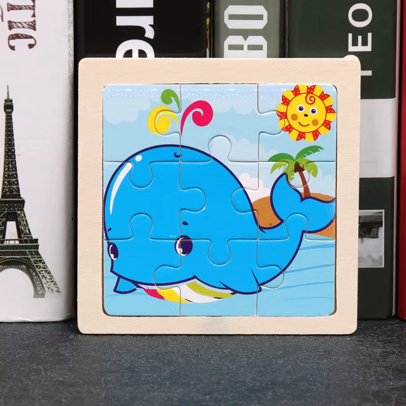 Kids Wooden Toys 3D Jigsaw Puzzle Small Size Cartoon Animal Traffic Tangram Wood Puzzle Educational Toys for Children Gift