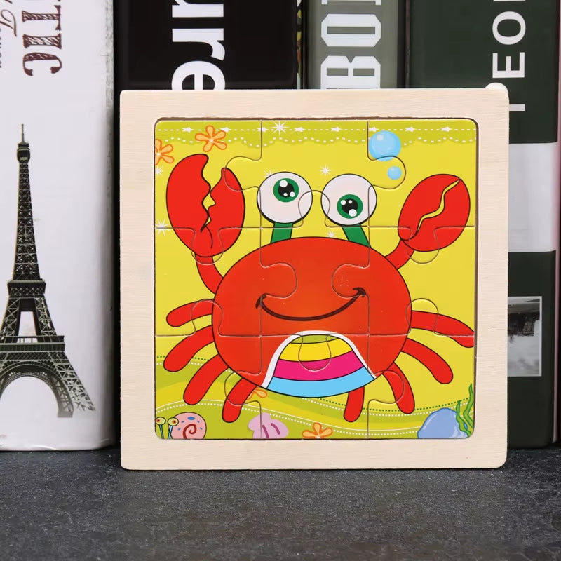 Kids Wooden Toys 3D Jigsaw Puzzle Small Size Cartoon Animal Traffic Tangram Wood Puzzle Educational Toys for Children Gift