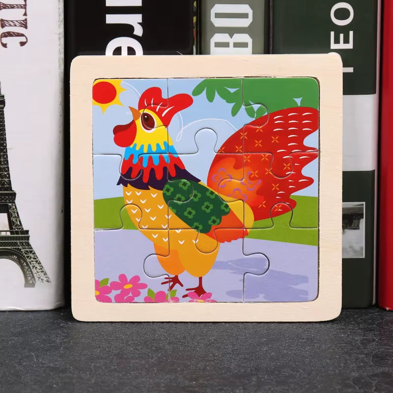 Kids Wooden Toys 3D Jigsaw Puzzle Small Size Cartoon Animal Traffic Tangram Wood Puzzle Educational Toys for Children Gift