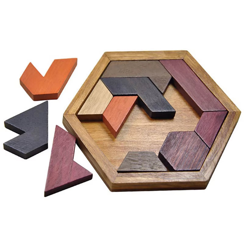 Hexagon Wooden Puzzle Grow the Intellect Toys for Kids Tangram Intelligence Adults IQ Games Puzzle