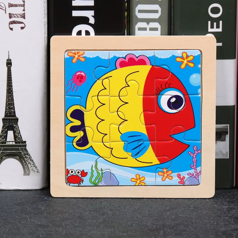 Kids Wooden Toys 3D Jigsaw Puzzle Small Size Cartoon Animal Traffic Tangram Wood Puzzle Educational Toys for Children Gift