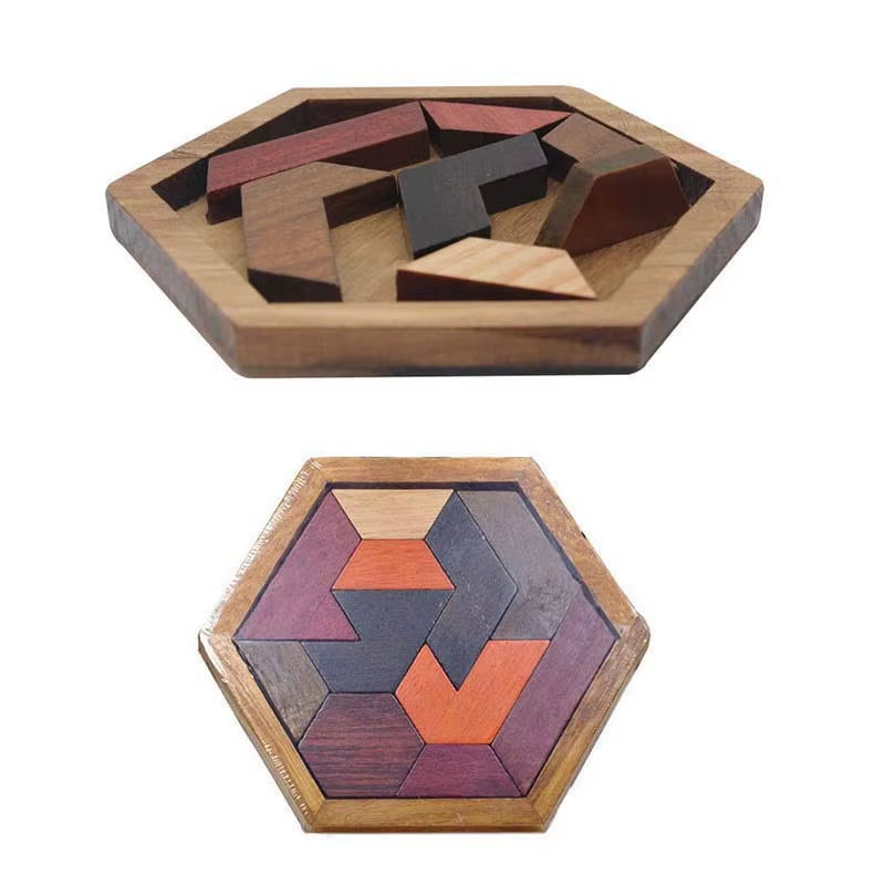 Hexagon Wooden Puzzle Grow the Intellect Toys for Kids Tangram Intelligence Adults IQ Games Puzzle