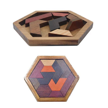 Hexagon Wooden Puzzle Grow the Intellect Toys for Kids Tangram Intelligence Adults IQ Games Puzzle