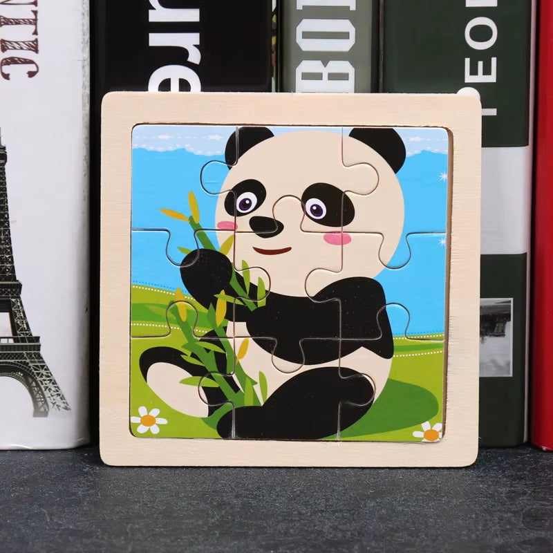 Kids Wooden Toys 3D Jigsaw Puzzle Small Size Cartoon Animal Traffic Tangram Wood Puzzle Educational Toys for Children Gift