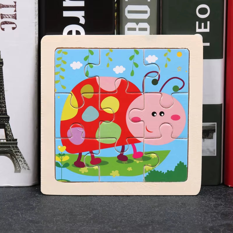 Kids Wooden Toys 3D Jigsaw Puzzle Small Size Cartoon Animal Traffic Tangram Wood Puzzle Educational Toys for Children Gift