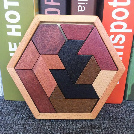 Hexagon Wooden Puzzle Grow the Intellect Toys for Kids Tangram Intelligence Adults IQ Games Puzzle